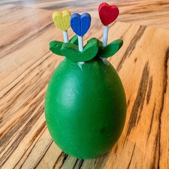 1980s Vintage Dept 56 Wooden Easter Eggs w Tulips-Set of 6-Original Box-Spring - Picture 6 of 10